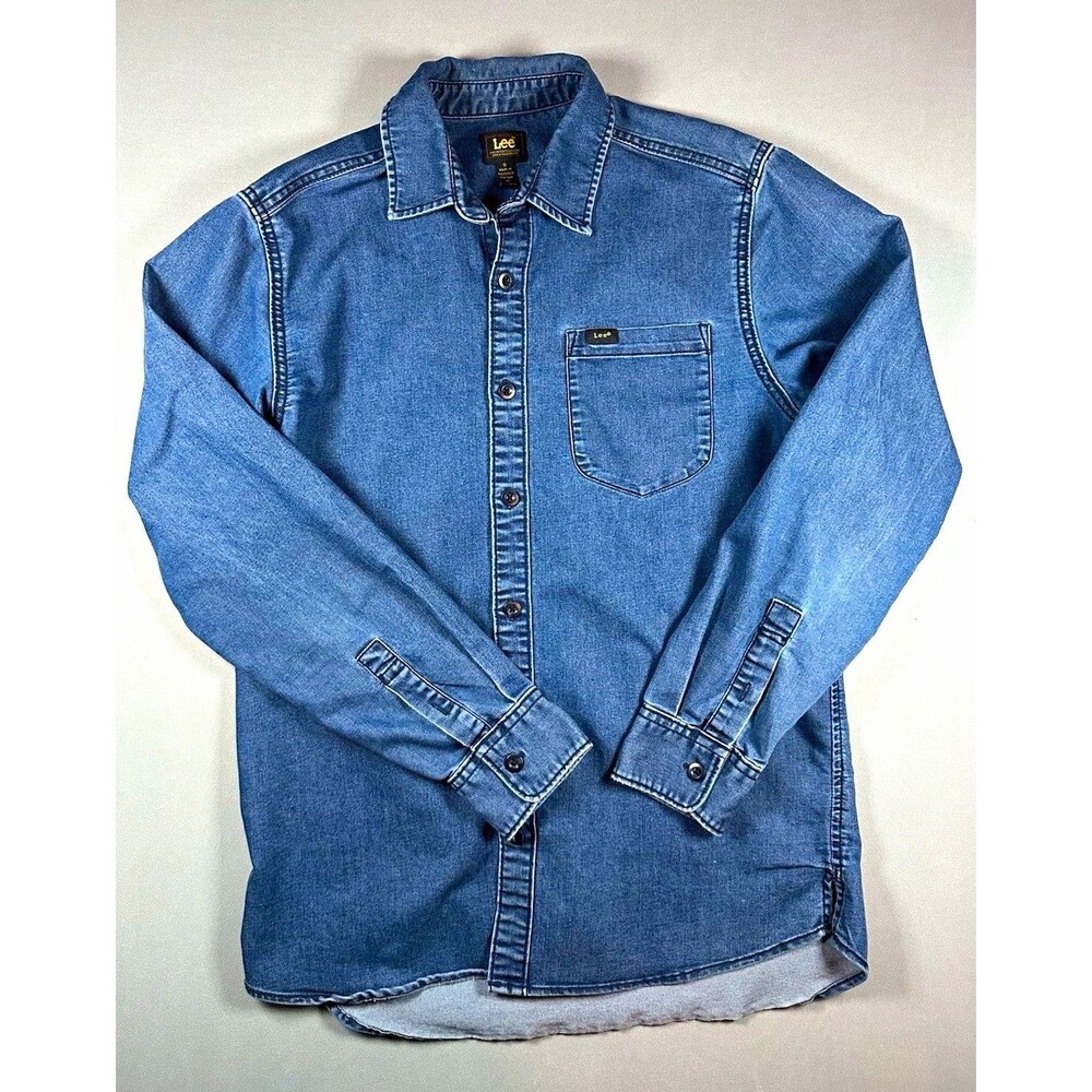 Lee Denim Shirt Mens Small Blue Button Down Long Sleeve Chest Pocket